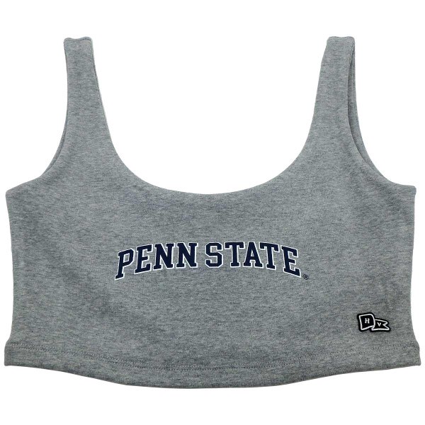women's gray scoop neck crop top with screened Penn State